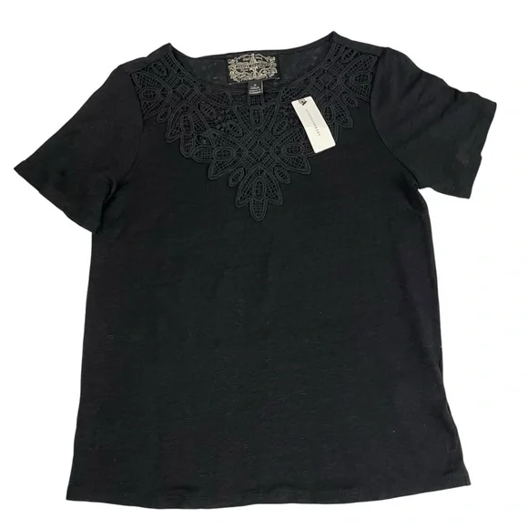 NWT Anthropologie James Coviello Lace Linen Top Black - Picture 10 of 11